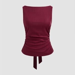 Red Sleeveless Tie Back  Blouse